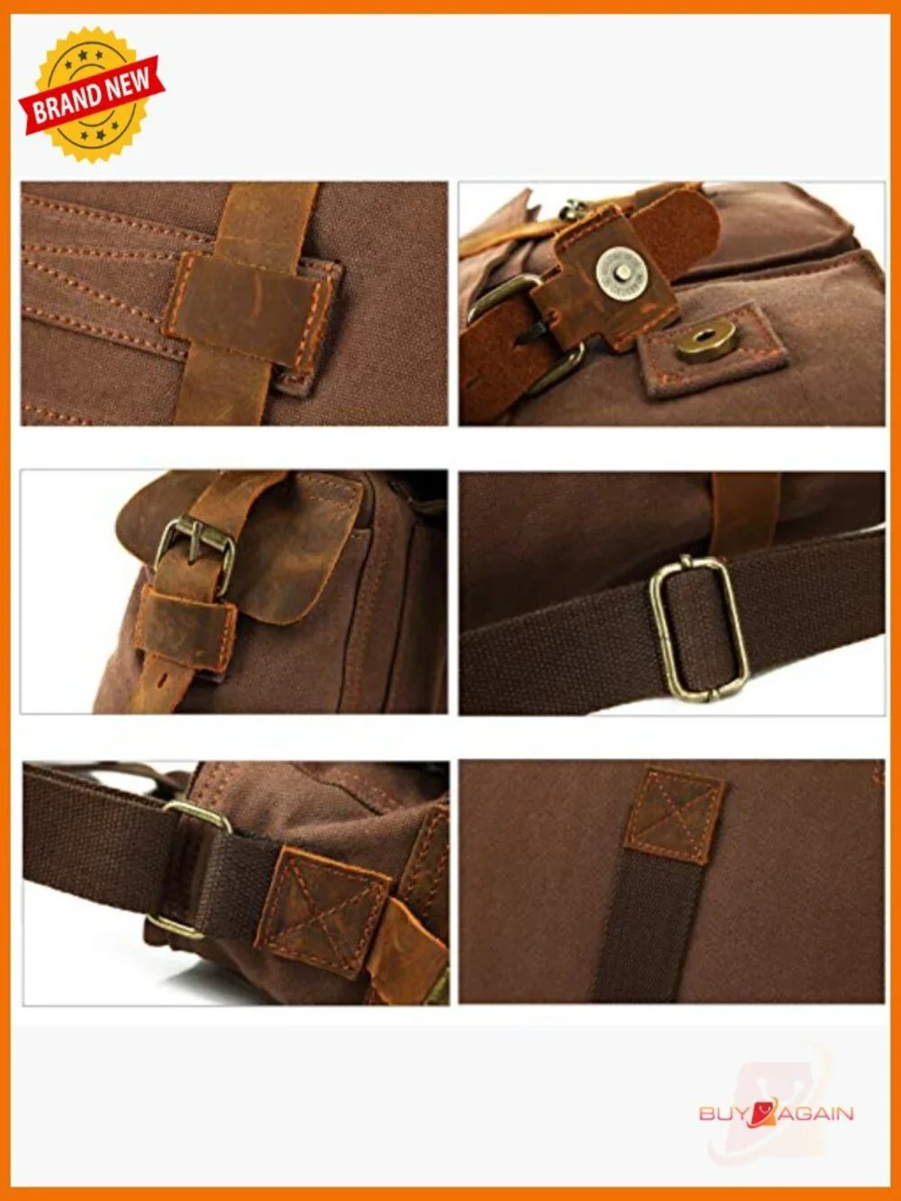 Vintage Military Leather Canvas Messenger Laptop Bag 17 inch